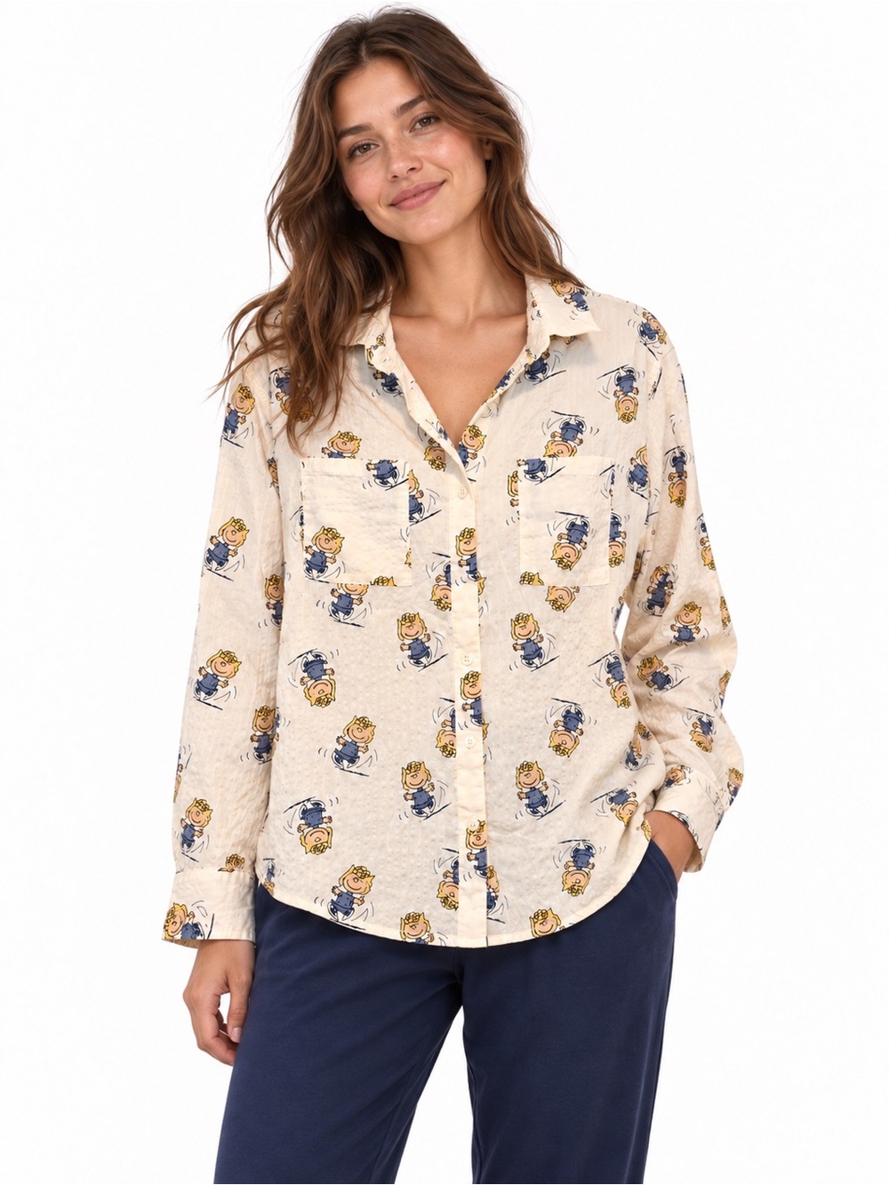 Aerie Peanuts Off Duty Seersucker Pajama Top Size Small